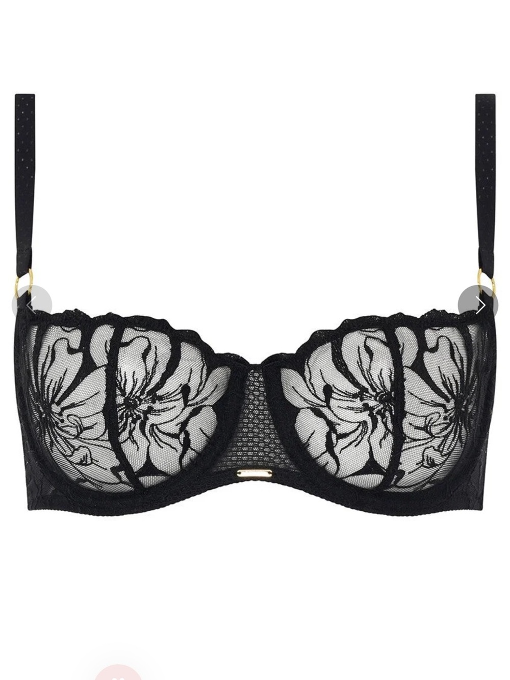 Chantelle Fleurs Unlined Demi Bra 36DDD Black Floral Sheer Underwire - Picture 15 of 15